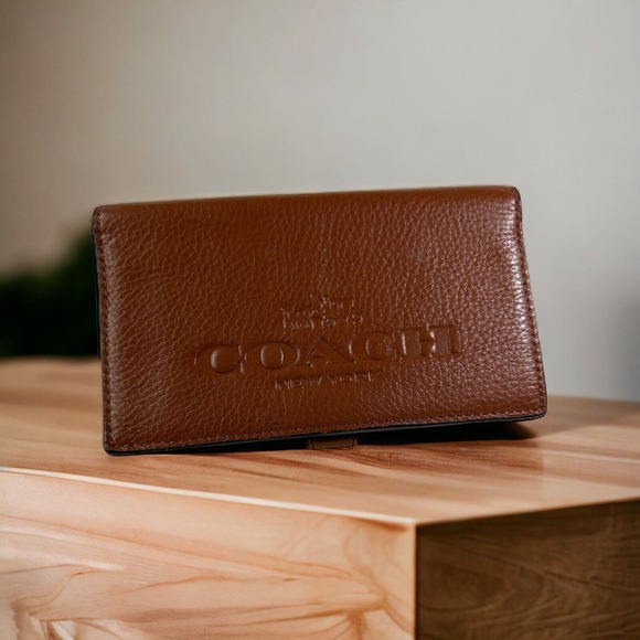 Coach Checkbook Wallet Classic Horse & Carriage Chestnut Brown Pebbled Leather - Picture 9 of 9